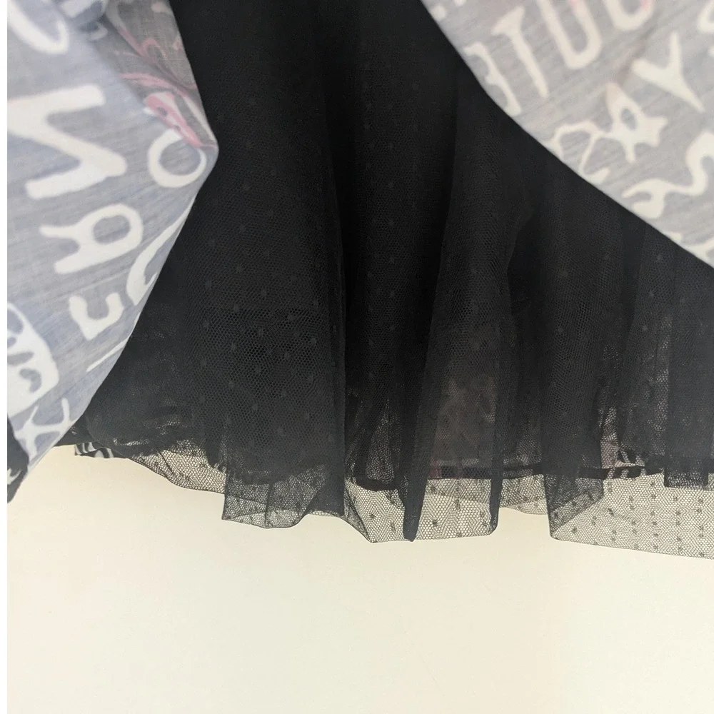 Kate Hewko Graffiti Print Midi Skirt Black White Pink XS Pleated Tulle Lined NWT